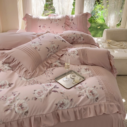 91家纺网 家纺一手货源 找家纺 （总）豪美鑫 2025新款柔肤棉印花花边四件套-初恋