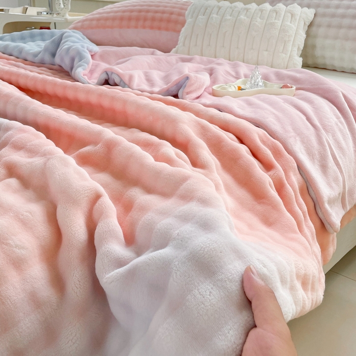 91家纺网 家纺一手货源 找家纺 言熙居家纺 2024新款AB版多功能盖毯被套 泡芙-粉蓝