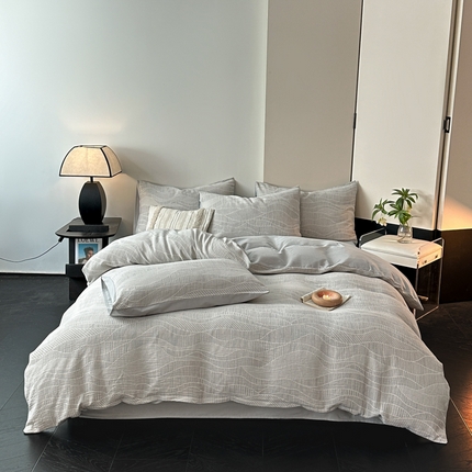 91家纺网 家纺一手货源 找家纺 （总）博雅 2024新款全棉提花三层纱磨毛四件套（上图送2000元货款）