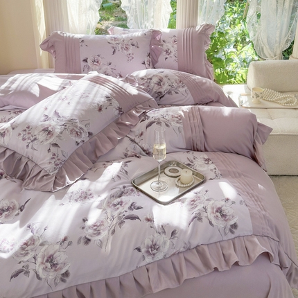 91家纺网 家纺一手货源 找家纺 （总）豪美鑫 2025新款柔肤棉印花花边四件套-初恋