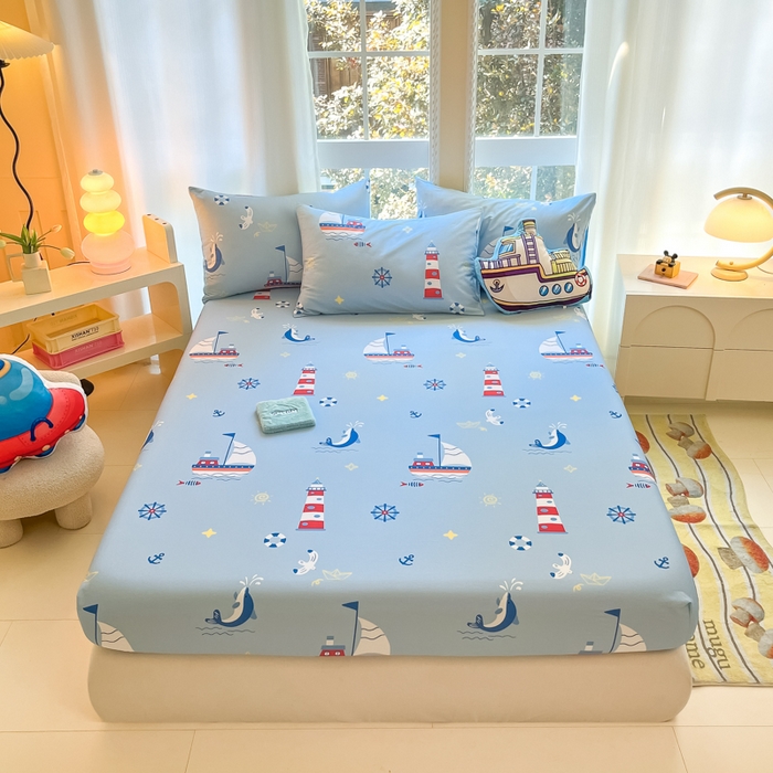 91家纺网 家纺一手货源 找家纺 博雅 2024新款全棉宇航员印花单床笠单被套 扬帆起航