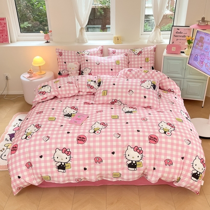桃子家居 2024新款三丽鸥正版授权卡通纯棉印花系列四件套 棉三丽鸥-饼干Kitty