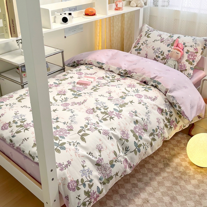 91家纺网 家纺一手货源 找家纺 2024新款小清新全棉印花学生宿舍三件套-68系列 B花之恋