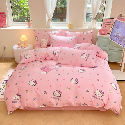 桃子家居 2024新款三丽鸥正版授权卡通纯棉印花系列四件套 棉三丽鸥-粉粉甜美kitty