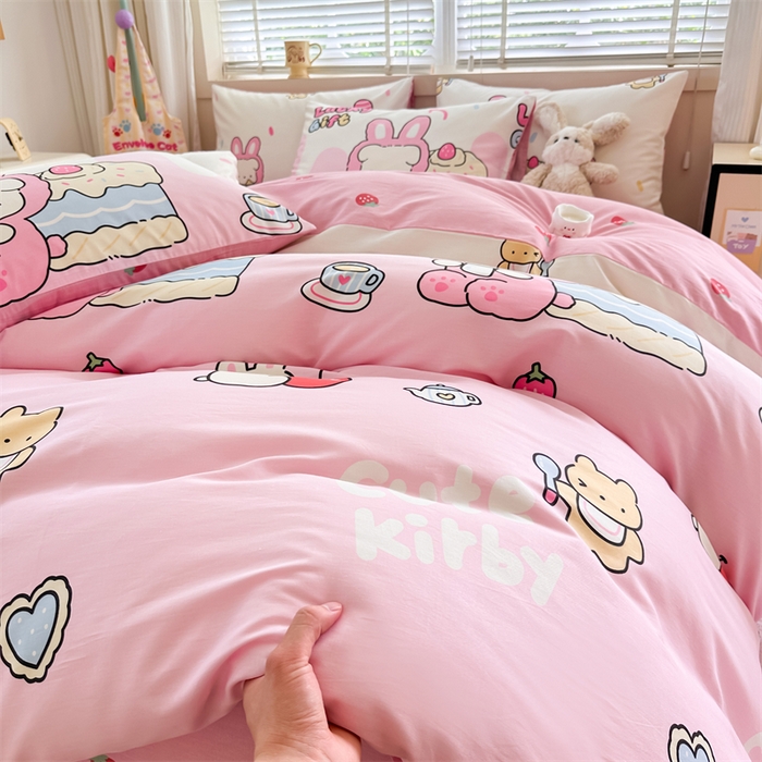 91家纺网 家纺一手货源 找家纺 简宜家居（朝初家纺）2025新款40支全棉四件套 甜甜兔粉