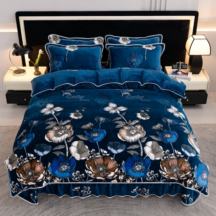 91家纺网 家纺一手货源 找家纺 千嘻汇 2025新款7斤牛奶绒金貂法莱绒床裙款保暖绒四件套 花田梦