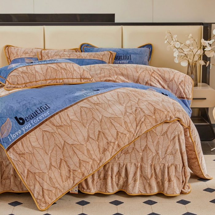 91家纺网 家纺一手货源 找家纺 博兰蒂 2025新款床裙款高克重牛奶绒印花四件套 金枝玉叶