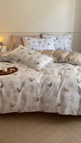 91家纺网 家纺一手货源 找家纺 2024新款小清新全棉印花四件套-68系列 F蝶之恋