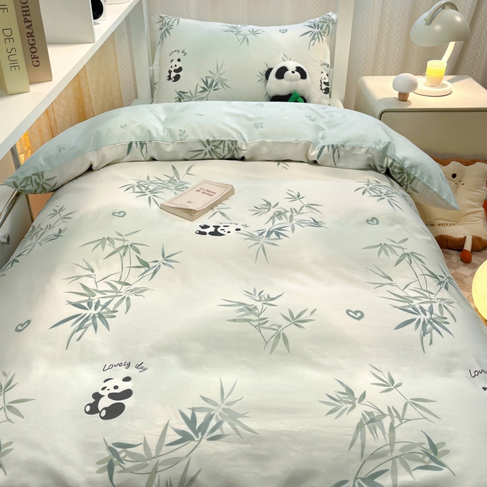 91家纺网 家纺一手货源 找家纺 2024新款小清新全棉印花学生宿舍三件套-68系列 A竹子熊猫