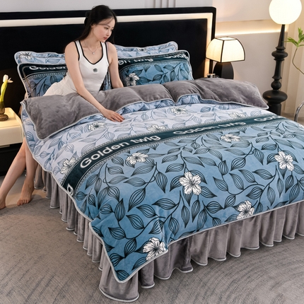 91家纺网 家纺一手货源 找家纺 （总）千嘻汇 2025新款7斤牛奶绒金貂法莱绒床裙款保暖绒四件套