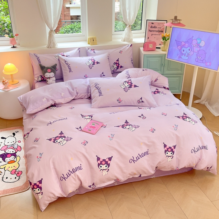 91家纺网 家纺一手货源 找家纺 桃子家居 2024新款三丽鸥正版授权卡通纯棉印花系列四件套 棉三丽鸥-蝴蝶结库洛米