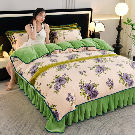 91家纺网 家纺一手货源 找家纺 （总）千嘻汇 2025新款7斤牛奶绒金貂法莱绒床裙款保暖绒四件套