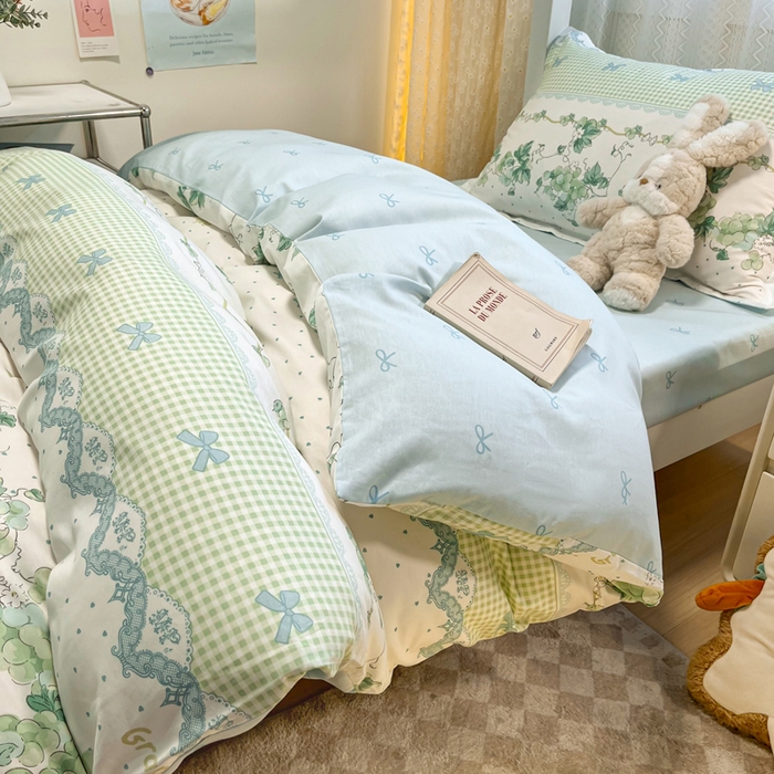 91家纺网 家纺一手货源 找家纺 2024新款小清新全棉印花学生宿舍三件套-68系列 B葡萄园