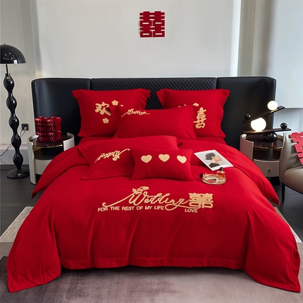 91家纺网 家纺一手货源 找家纺 （总）蒂爵 全棉纯棉简约时尚爆款毛巾绣水洗磨毛婚庆四件套多件套