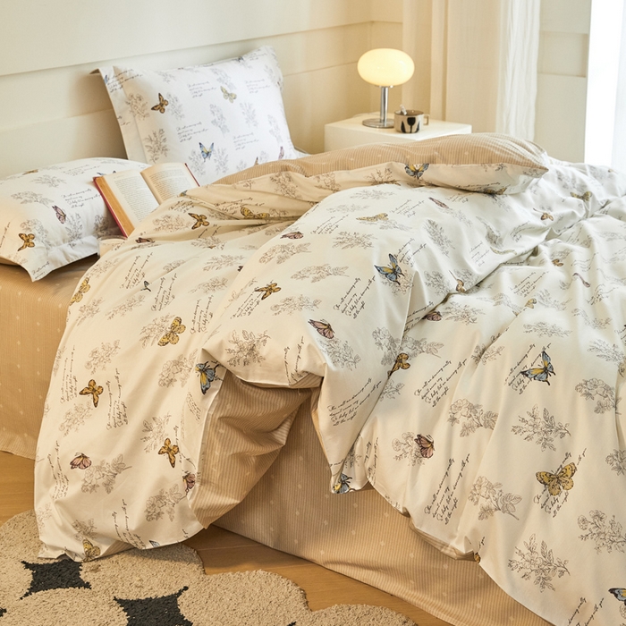 91家纺网 家纺一手货源 找家纺 2024新款小清新全棉印花四件套-68系列 F蝶之恋