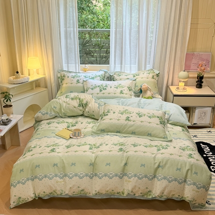 91家纺网 家纺一手货源 找家纺 （总）2024新款小清新全棉印花四件套-68系列
