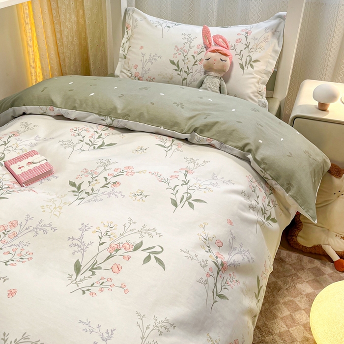 91家纺网 家纺一手货源 找家纺 2024新款小清新全棉印花学生宿舍三件套-68系列 B花语