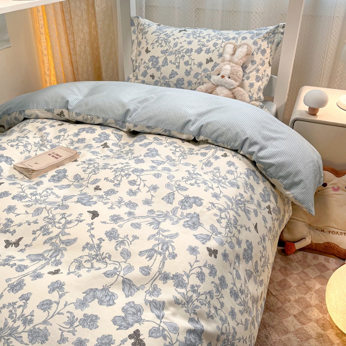 91家纺网 家纺一手货源 找家纺 2024新款小清新全棉印花学生宿舍三件套-68系列 A殊雅