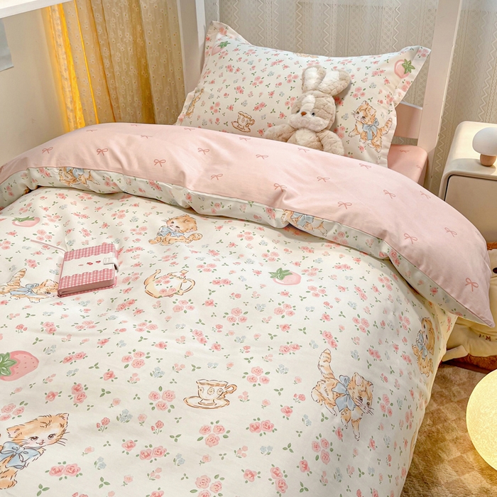 91家纺网 家纺一手货源 找家纺 2024新款小清新全棉印花学生宿舍三件套-68系列 B萌小喵