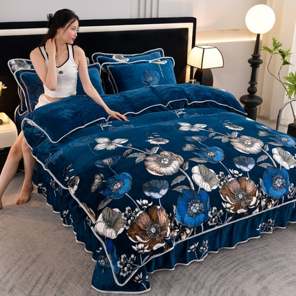 91家纺网 家纺一手货源 找家纺 （总）千嘻汇 2025新款7斤牛奶绒金貂法莱绒床裙款保暖绒四件套