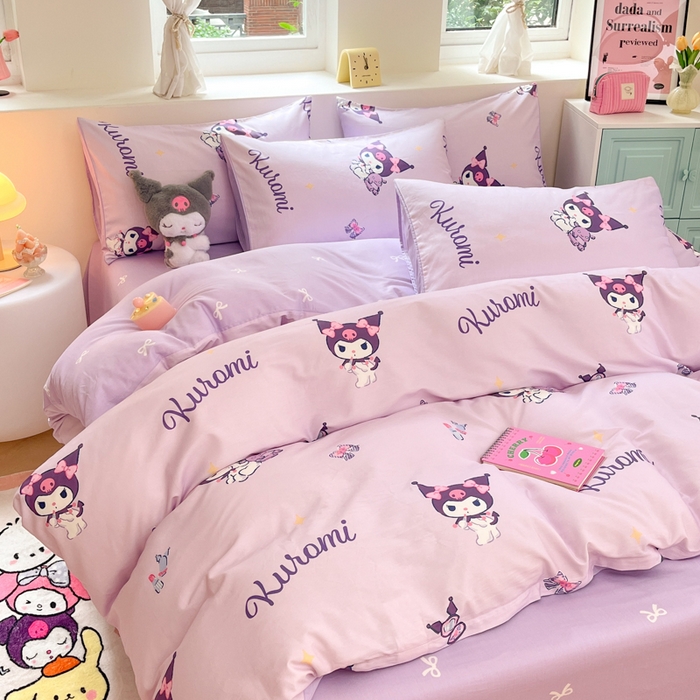 91家纺网 家纺一手货源 找家纺 桃子家居 2024新款三丽鸥正版授权卡通纯棉印花系列四件套 棉三丽鸥-蝴蝶结库洛米