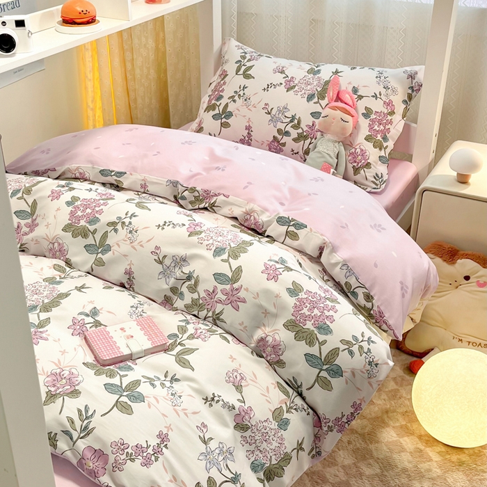 91家纺网 家纺一手货源 找家纺 2024新款小清新全棉印花学生宿舍三件套-68系列 B花之恋