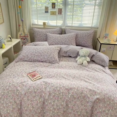 91家纺网 家纺一手货源 找家纺 简宜家居（朝初家纺）2025新款40支全棉四件套 红粉佳人