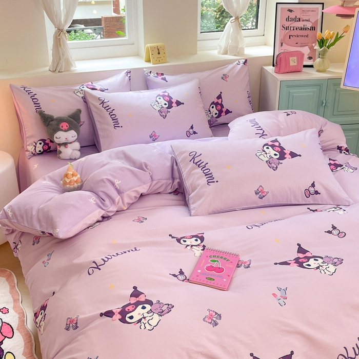 91家纺网 家纺一手货源 找家纺 桃子家居 2024新款三丽鸥正版授权卡通纯棉印花系列四件套 棉三丽鸥-蝴蝶结库洛米