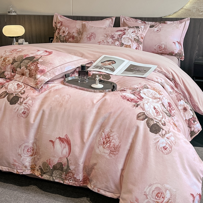 91家纺网 家纺一手货源 找家纺 格里芬家纺 2025新款花卉系列全棉加厚磨毛数码印花四件套（控价劵后标准208起） 倾城花恋