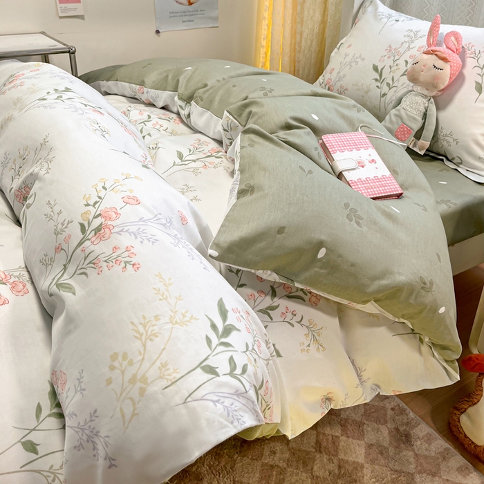 91家纺网 家纺一手货源 找家纺 2024新款小清新全棉印花学生宿舍三件套-68系列 B花语