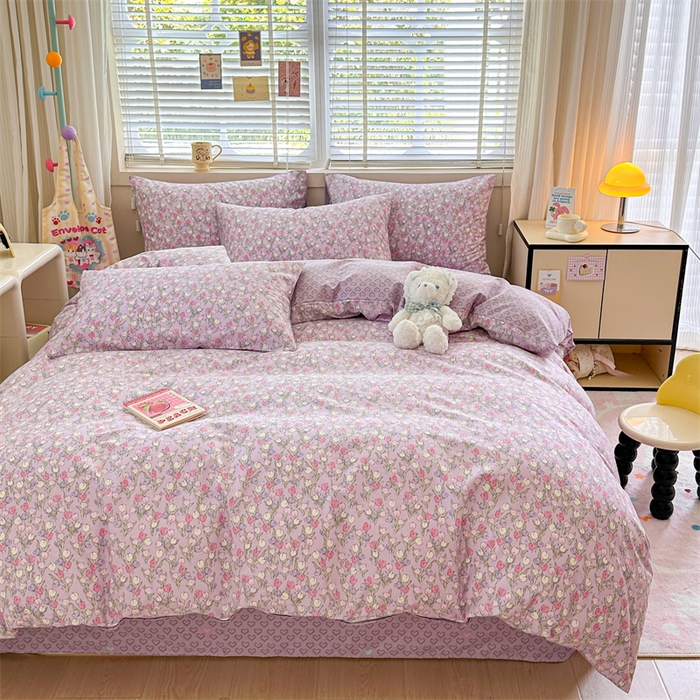 91家纺网 家纺一手货源 找家纺 简宜家居（朝初家纺）2025新款40支全棉四件套 红粉佳人