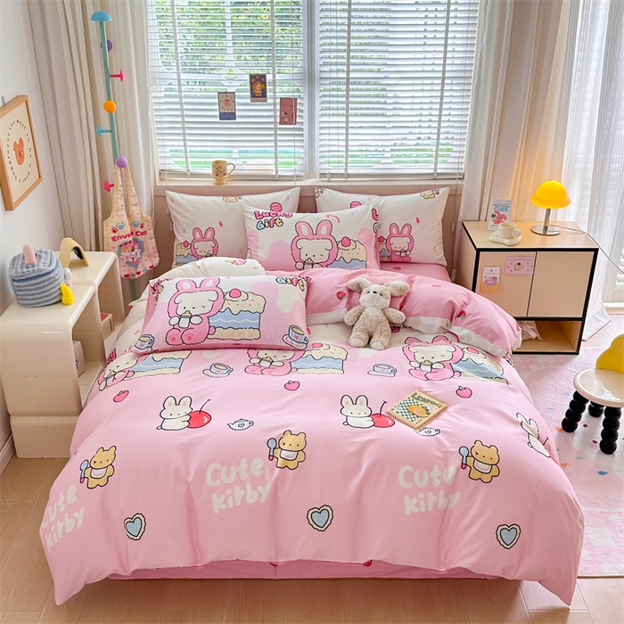 91家纺网 家纺一手货源 找家纺 简宜家居（朝初家纺）2025新款40支全棉四件套 甜甜兔粉