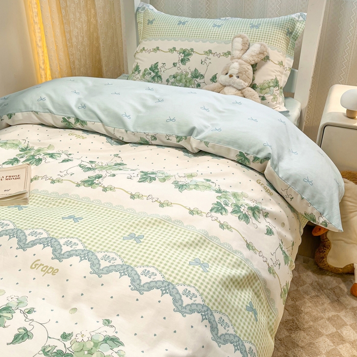 91家纺网 家纺一手货源 找家纺 2024新款小清新全棉印花学生宿舍三件套-68系列 B葡萄园