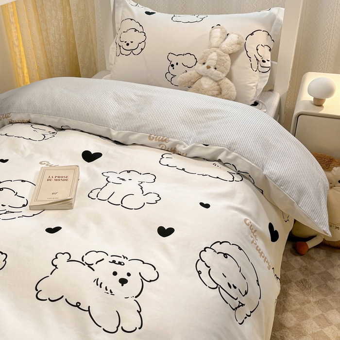 91家纺网 家纺一手货源 找家纺 2024新款小清新全棉印花学生宿舍三件套-68系列 B呆萌小狗