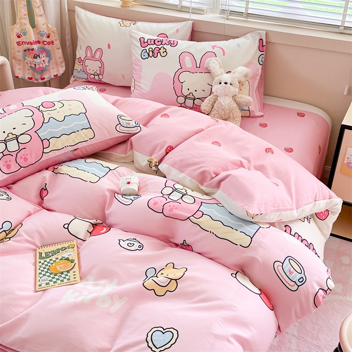 91家纺网 家纺一手货源 找家纺 简宜家居（朝初家纺）2025新款40支全棉四件套 甜甜兔粉