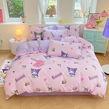 91家纺网 家纺一手货源 找家纺 桃子家居 2024新款三丽鸥正版授权卡通纯棉印花系列四件套 棉三丽鸥-甜甜奶茶库洛米