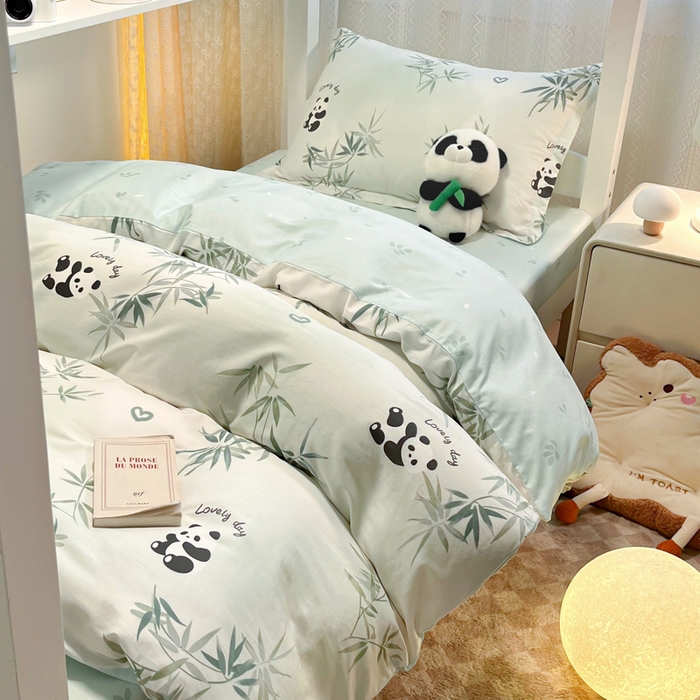 91家纺网 家纺一手货源 找家纺 2024新款小清新全棉印花学生宿舍三件套-68系列 A竹子熊猫