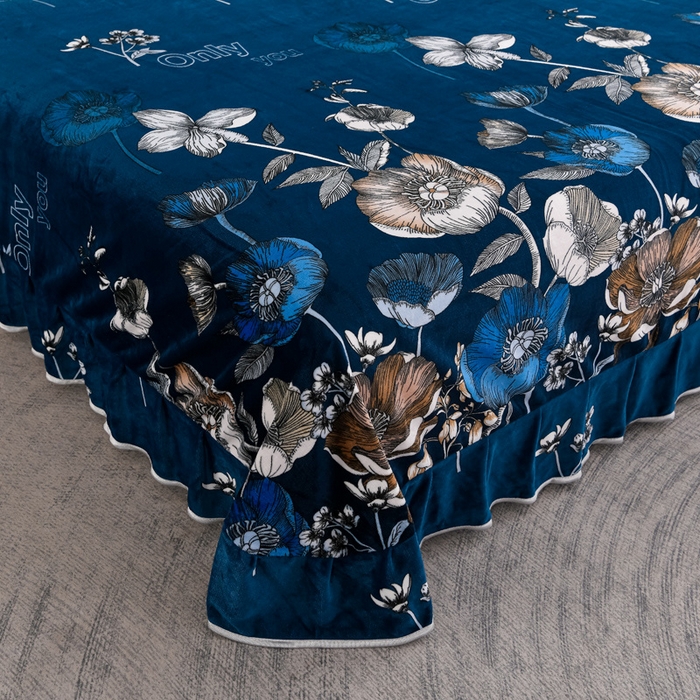 91家纺网 家纺一手货源 找家纺 千嘻汇 2025新款7斤牛奶绒金貂法莱绒床裙款保暖绒四件套 花田梦