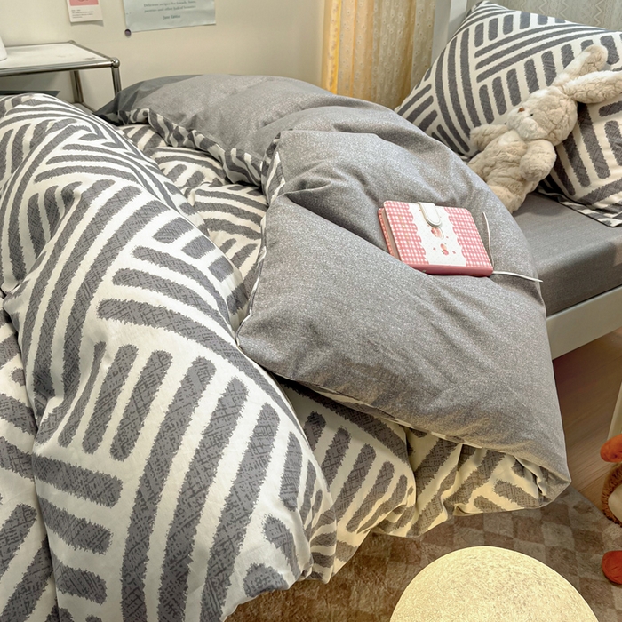 91家纺网 家纺一手货源 找家纺 2024新款小清新全棉印花学生宿舍三件套-68系列 D洛伊-灰