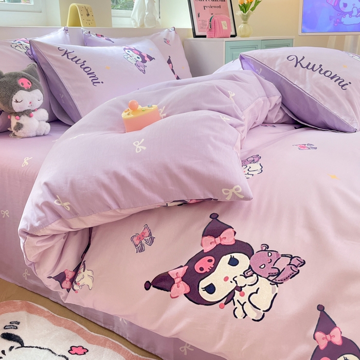 91家纺网 家纺一手货源 找家纺 桃子家居 2024新款三丽鸥正版授权卡通纯棉印花系列四件套 棉三丽鸥-蝴蝶结库洛米