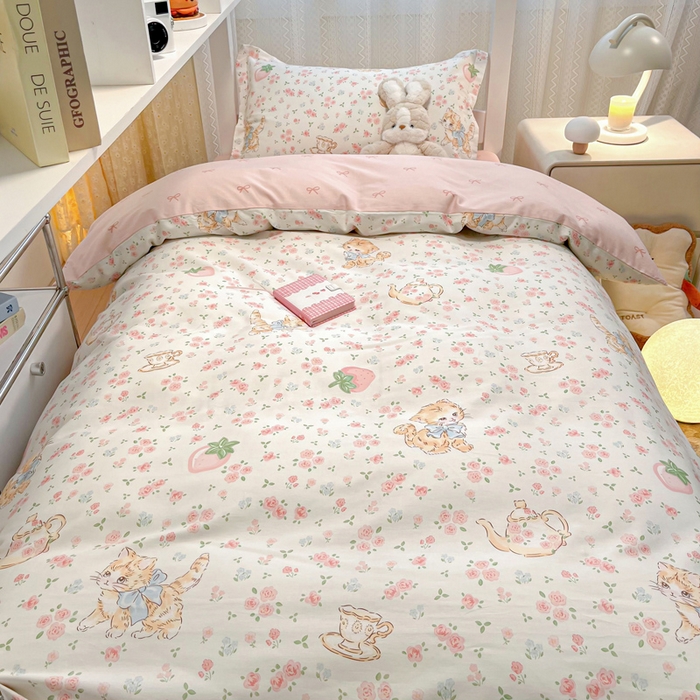 91家纺网 家纺一手货源 找家纺 2024新款小清新全棉印花学生宿舍三件套-68系列 B萌小喵