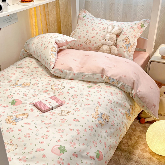 91家纺网 家纺一手货源 找家纺 2024新款小清新全棉印花学生宿舍三件套-68系列 B萌小喵