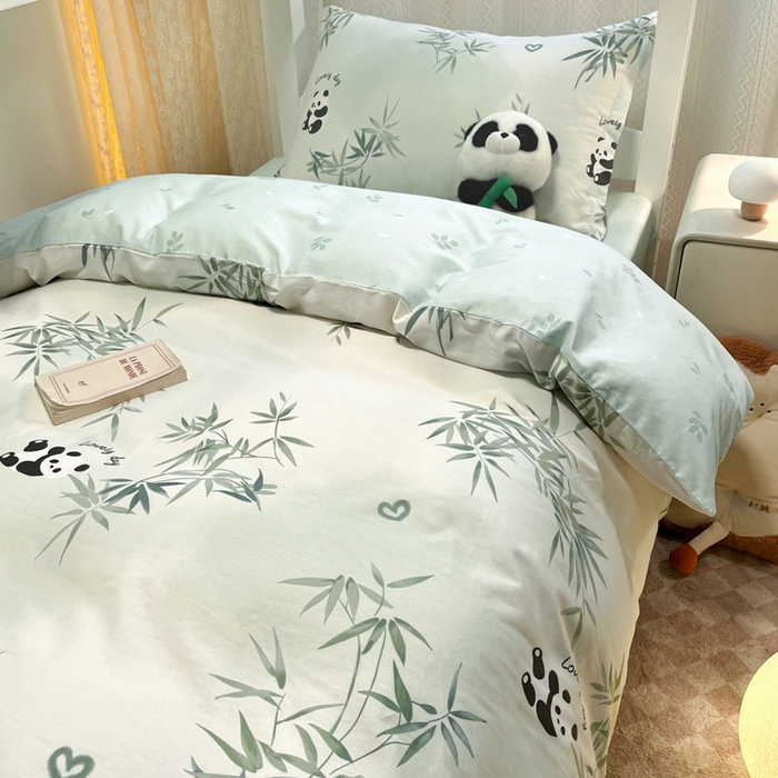 91家纺网 家纺一手货源 找家纺 2024新款小清新全棉印花学生宿舍三件套-68系列 A竹子熊猫