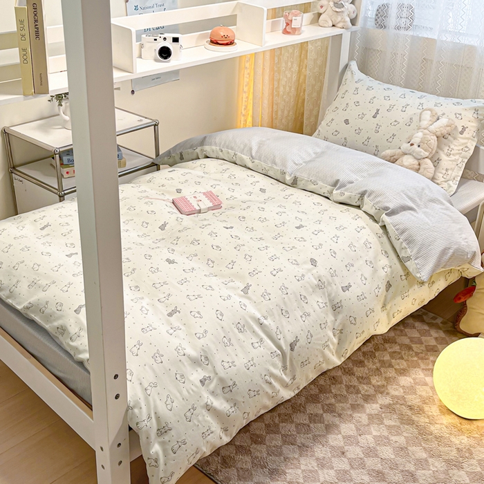 91家纺网 家纺一手货源 找家纺 2024新款小清新全棉印花学生宿舍三件套-68系列 B萌小兔