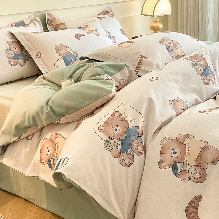 91家纺网 家纺一手货源 找家纺 格里芬家纺 2025新款花卉系列全棉加厚磨毛数码印花四件套（控价劵后标准208起） 快乐熊