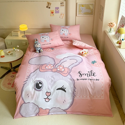 91家纺网 家纺一手货源 找家纺 经年 2025新款40S-13372大版全棉四件套-甜美兔 甜美兔-粉