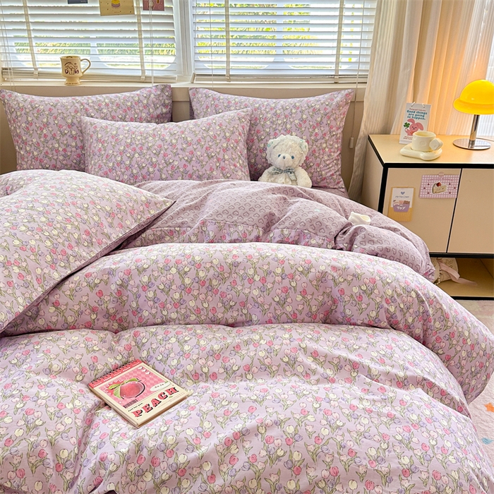 91家纺网 家纺一手货源 找家纺 简宜家居（朝初家纺）2025新款40支全棉四件套 红粉佳人