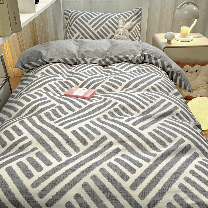 91家纺网 家纺一手货源 找家纺 2024新款小清新全棉印花学生宿舍三件套-68系列 D洛伊-灰