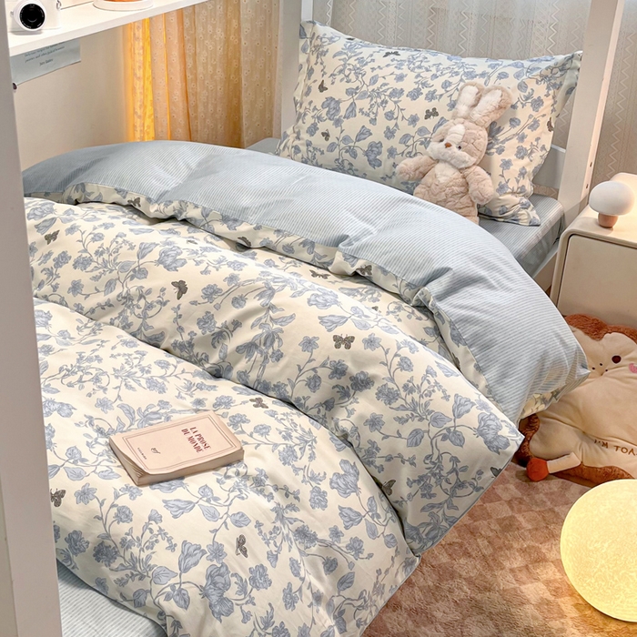 91家纺网 家纺一手货源 找家纺 2024新款小清新全棉印花学生宿舍三件套-68系列 A殊雅