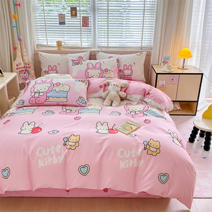 91家纺网 家纺一手货源 找家纺 简宜家居（朝初家纺）2025新款40支全棉四件套 甜甜兔粉